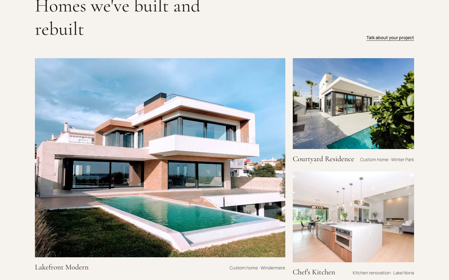 Portfolio section of a sample builder website